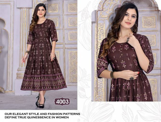New Riyaa Albeli 2 Fancy Festive Wear Rayon Printed Long Kurti Collection